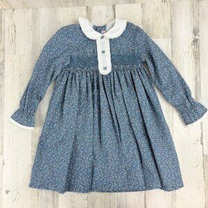 La Coqueta Blue Floral Smocked Girls Dress Sz 6 NWT